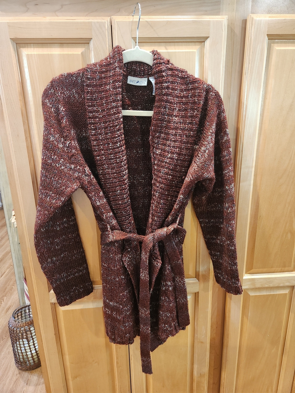 White Stag Marled Rust Belted Cardigan Sweater